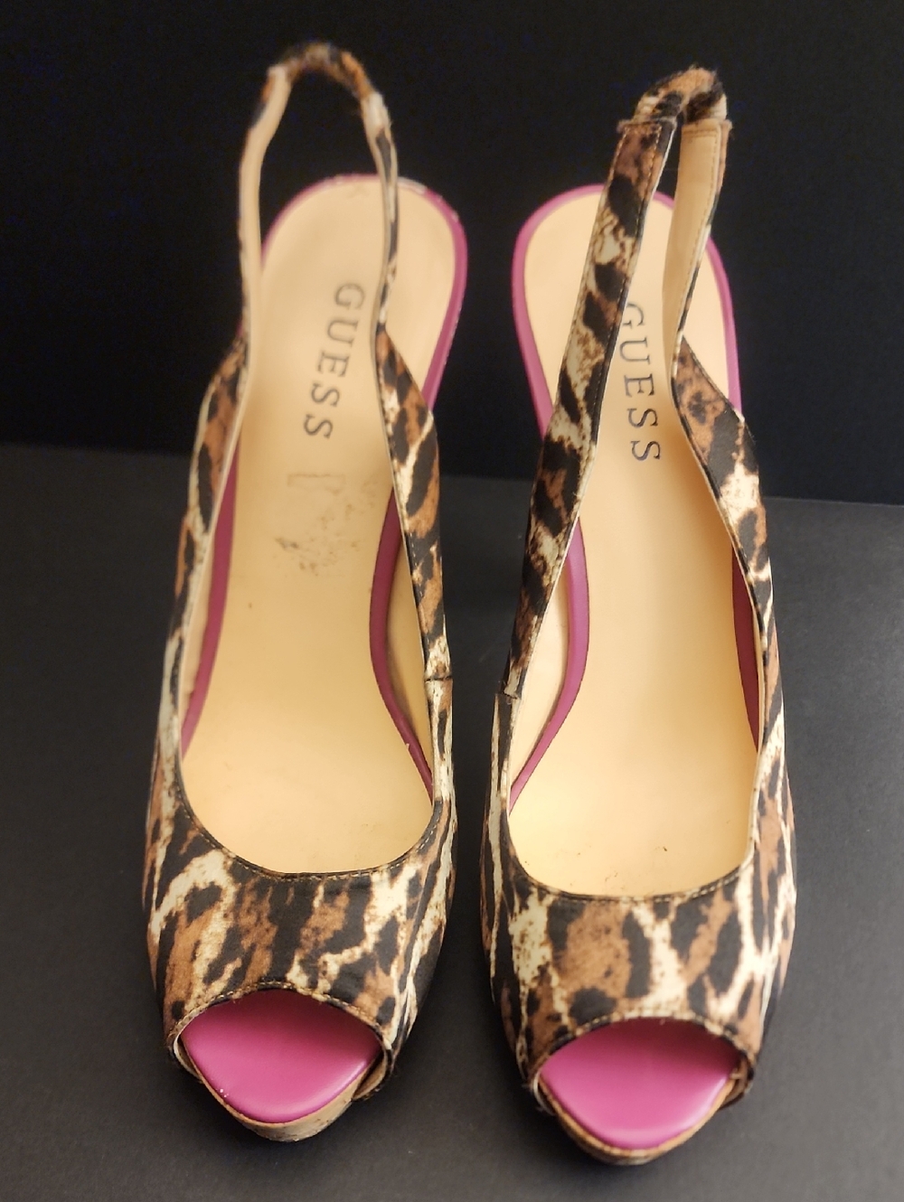 GUESS Leopard Print Slingback Peep-Toe High Heel - Y2K
